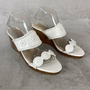 Jack Rogers Lauren Wedge Women's Sandals Size 9 White Leather Staps Slides NEW